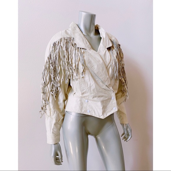 Vintage Jackets Coats Vintage 8s Bermans White Leather Fringe Jacket M Poshmark